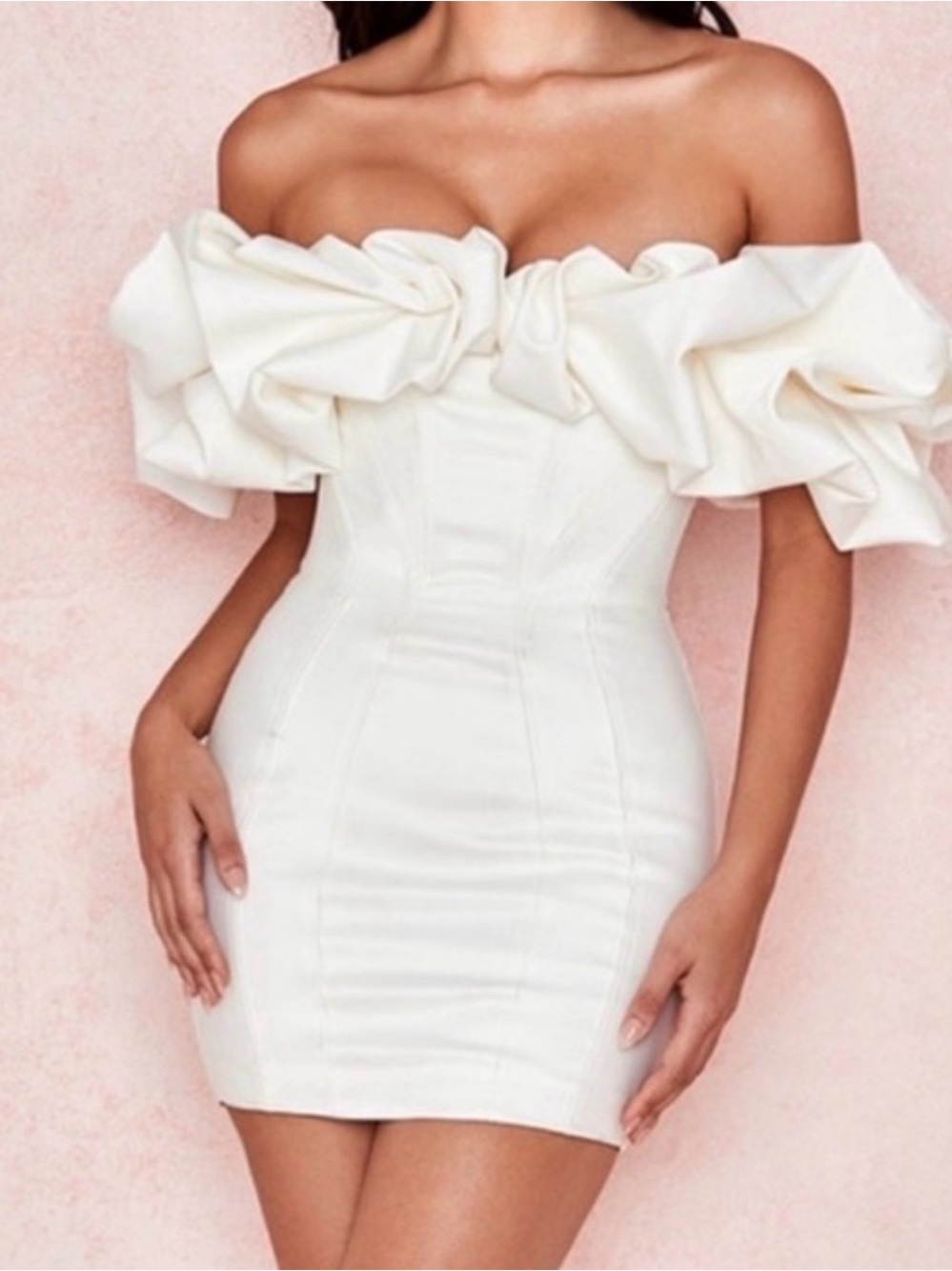 House of CB Cream Strapless Ruffle Mini Dress